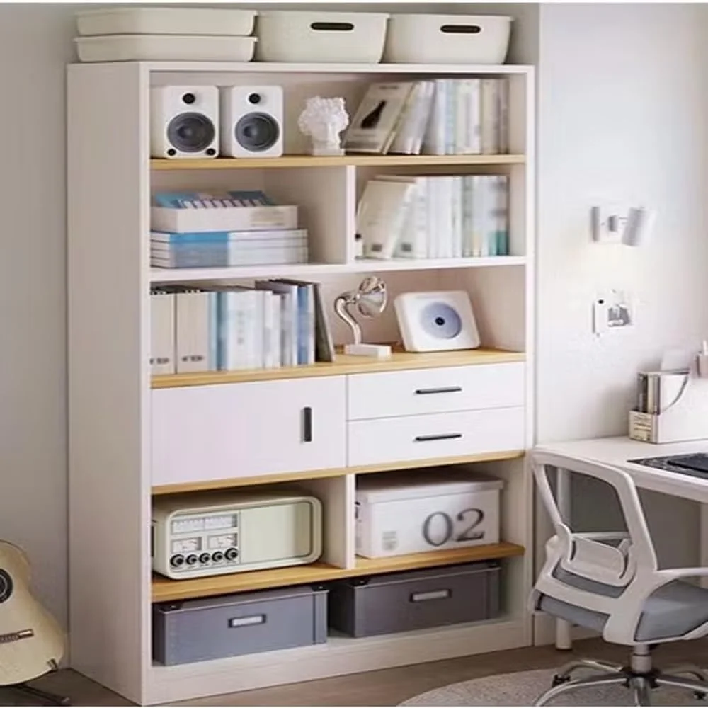 کتابخانه چوبی چند منظوره چند طبقه RAFFINE، قفسه نمایش بزرگ با کشو، قفسه کتاب ایستاده عمودی برای اتاق نشیمن، دفتر کار خانگی - 102x24x181 سانتی متر