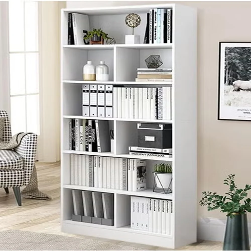 قفسه کتاب 5 طبقه قابل تنظیم رافین - قفسه نمایش کتاب بلند مدرن، قفسه نگهداری با سبک خلاقانه، مبلمان چوبی ضخیم 15 میلی متری برای اتاق خواب، اتاق نشیمن و دفتر کار خانگی، 60x24x180 سانتی متر