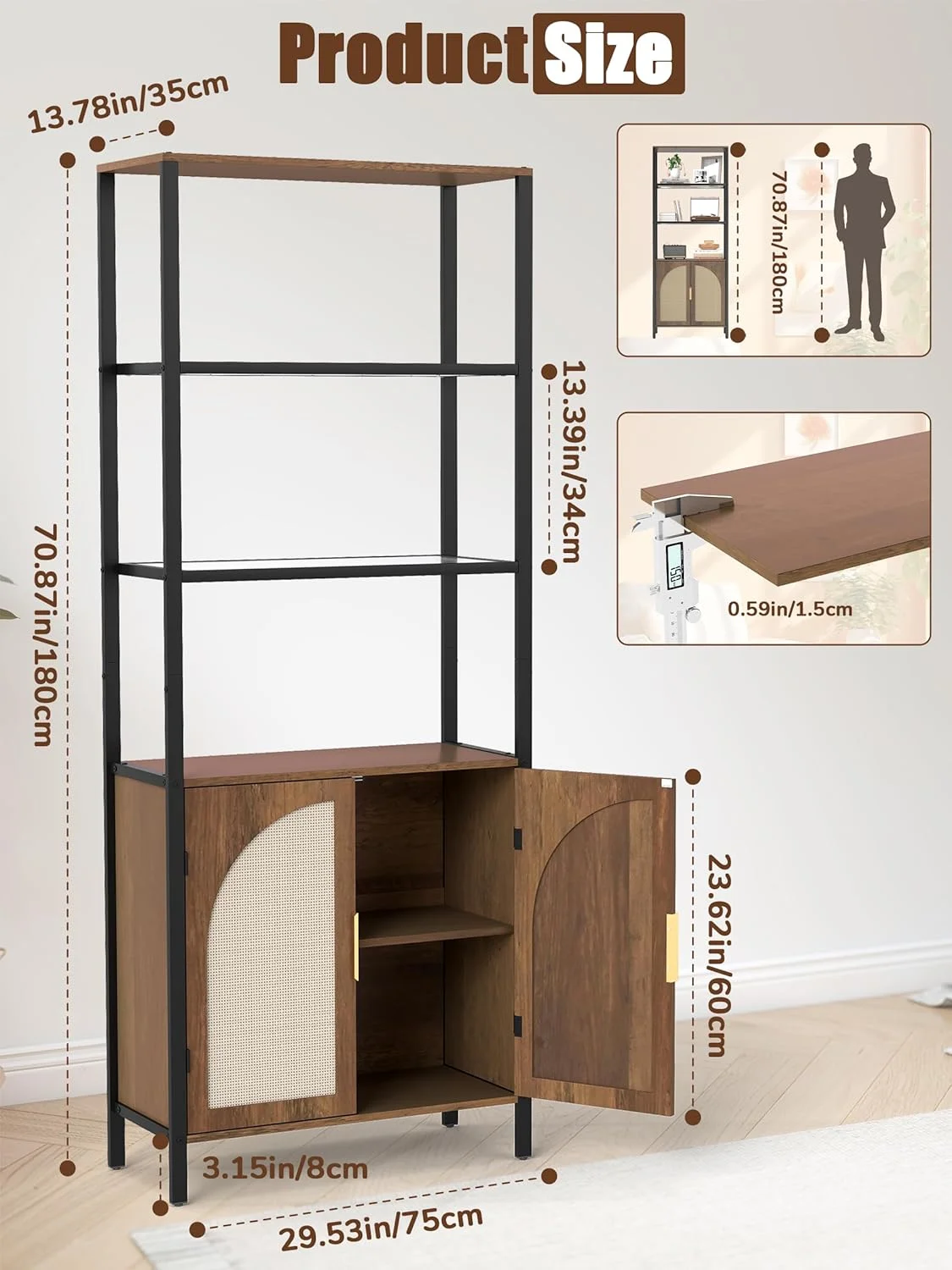 کتابخانه 5 طبقه حصیری Qriocioa با نورپردازی، 180 سانتی متر ارتفاع، قفسه کتاب بزرگ با درها، قفسه قابل تنظیم، کابینت ذخیره سازی مناسب خانه، اتاق نشیمن، اتاق خواب، دفتر کار، آشپزخانه کتابخانه 5 طبقه حصیری Qriocioa با نورپردازی، 180 سانتی متر ارتفاع، قفسه کتاب بزرگ با درها، قفسه قابل تنظیم، کابینت ذخیره سازی مناسب خانه، اتاق نشیمن، اتاق خواب، دفتر کار، آشپزخانه