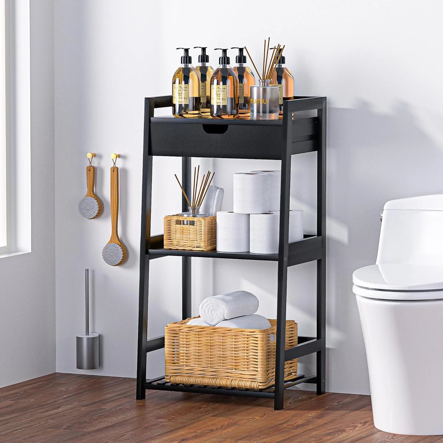 قفسه حمام، قفسه نردبانی 3 طبقه با کشو، قفسه کتاب بامبو، قفسه بندی باز، میز کنار تختی، میز کنار مبلی، استند گلدان برای اتاق نشیمن، اتاق خواب، حمام، آشپزخانه (مشکی کلاسیک) قفسه حمام، قفسه نردبانی 3 طبقه با کشو، قفسه کتاب بامبو، قفسه بندی باز، میز کنار تختی، میز کنار مبلی، استند گلدان برای اتاق نشیمن، اتاق خواب، حمام، آشپزخانه (مشکی کلاسیک)