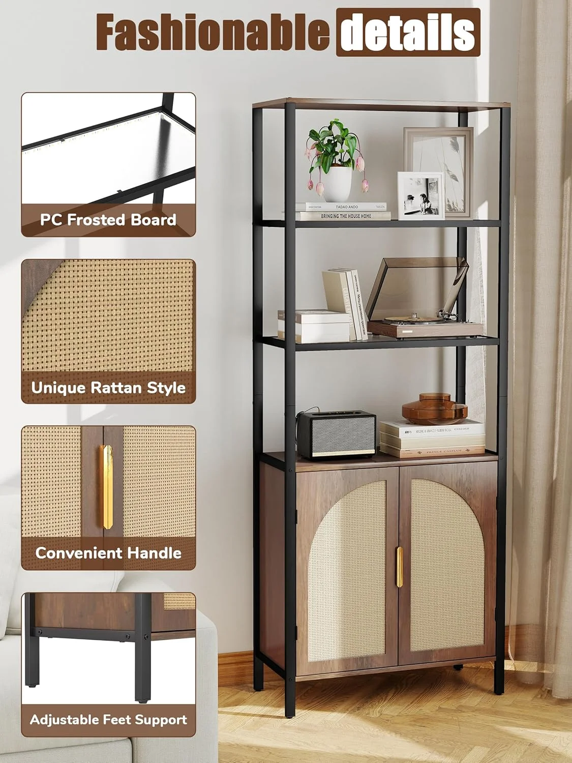 کتابخانه 5 طبقه حصیری Qriocioa با نورپردازی، 180 سانتی متر ارتفاع، قفسه کتاب بزرگ با درها، قفسه قابل تنظیم، کابینت ذخیره سازی مناسب خانه، اتاق نشیمن، اتاق خواب، دفتر کار، آشپزخانه کتابخانه 5 طبقه حصیری Qriocioa با نورپردازی، 180 سانتی متر ارتفاع، قفسه کتاب بزرگ با درها، قفسه قابل تنظیم، کابینت ذخیره سازی مناسب خانه، اتاق نشیمن، اتاق خواب، دفتر کار، آشپزخانه