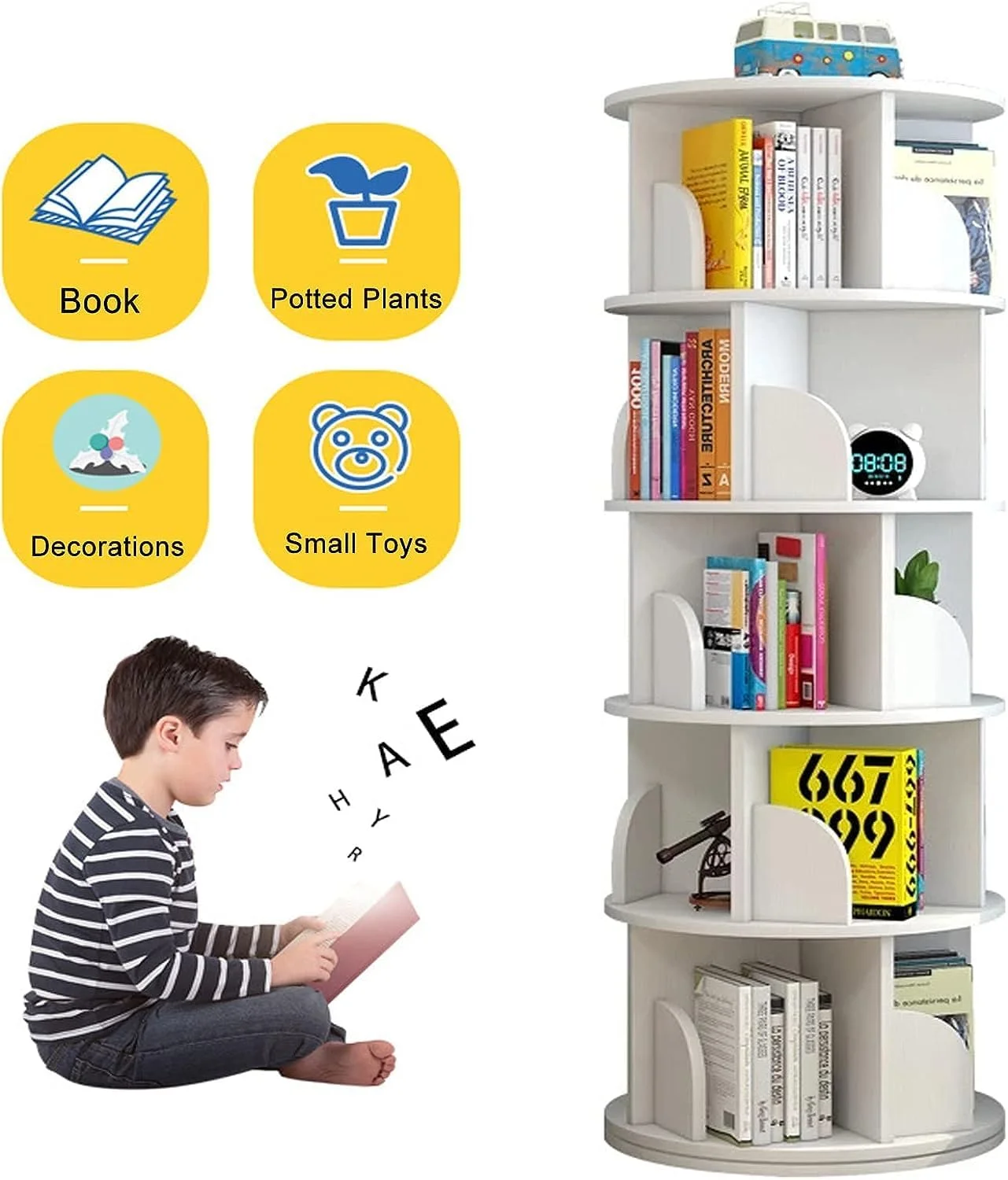 قفسه کتاب چرخشی DEONG، قفسه کتاب چند منظوره خانگی با قابلیت چرخش 360 درجه، قفسه نمایش و سازمان دهنده کتاب ایستاده برای اتاق نشیمن و اتاق مطالعه (5 طبقه) قفسه کتاب چرخشی DEONG، قفسه کتاب چند منظوره خانگی با قابلیت چرخش 360 درجه، قفسه نمایش و سازمان دهنده کتاب ایستاده برای اتاق نشیمن و اتاق مطالعه (5 طبقه)