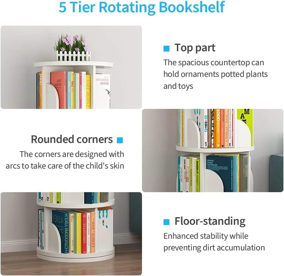 قفسه کتاب چرخشی 360 درجه با 5 طبقه، قفسه کتاب ایستاده برای اتاق خواب منزل، اتاق نشیمن، دفتر کار، کلاس درس، گوشه مطالعه (سفید گرم، 5 طبقه) قفسه کتاب چرخشی 360 درجه با 5 طبقه، قفسه کتاب ایستاده برای اتاق خواب منزل، اتاق نشیمن، دفتر کار، کلاس درس، گوشه مطالعه (سفید گرم، 5 طبقه)