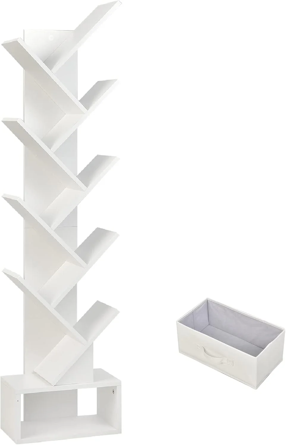 کتابخانه درختی SFAREST با ۸/۱۰ طبقه، قفسه کتاب چوبی ایستاده با پدهای ضد لغزش، قفسه نمایش و نگهداری کتاب برای اتاق نشیمن، خانه و دفتر کار (۱۰ طبقه، سفید)