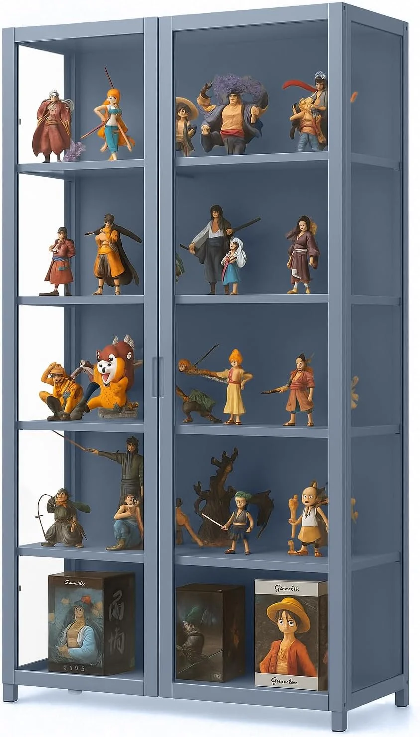 کابینت ویترینی روبیک با درب های اکریلیک، قفسه کتاب بامبو، سازمان دهنده قفسه 5 طبقه برای اتاق نشیمن، دفتر کار، اتاق خواب - خاکستری