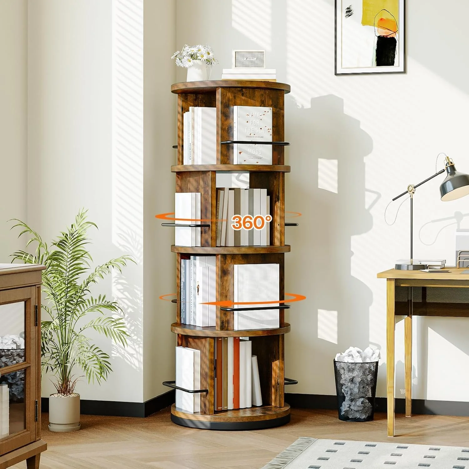 کتابخانه گردان ROYAL POLAR، قفسه کتاب چوبی ایستاده با قابلیت چرخش 360 درجه