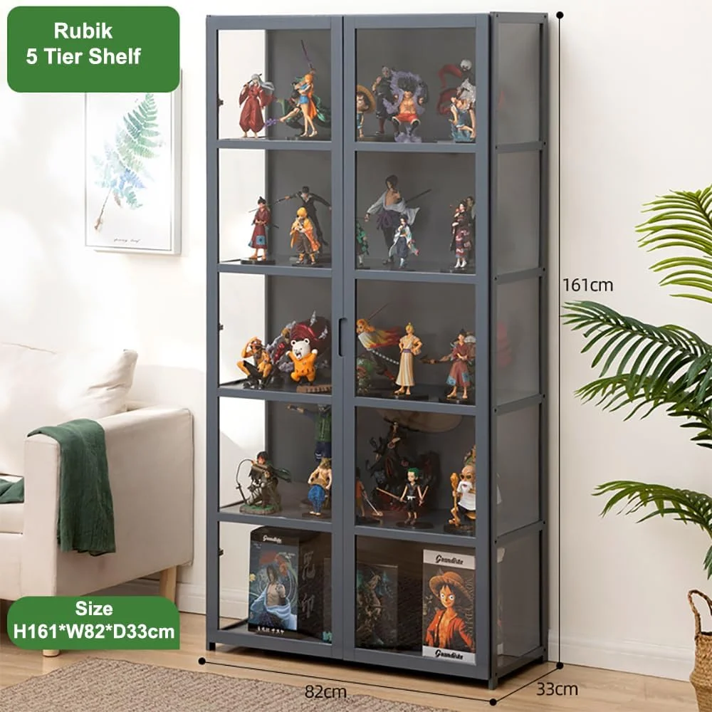 کابینت ویترینی روبیک با درب های اکریلیک، قفسه کتاب بامبو، سازمان دهنده قفسه 5 طبقه برای اتاق نشیمن، دفتر کار، اتاق خواب - خاکستری کابینت ویترینی روبیک با درب های اکریلیک، قفسه کتاب بامبو، سازمان دهنده قفسه 5 طبقه برای اتاق نشیمن، دفتر کار، اتاق خواب - خاکستری