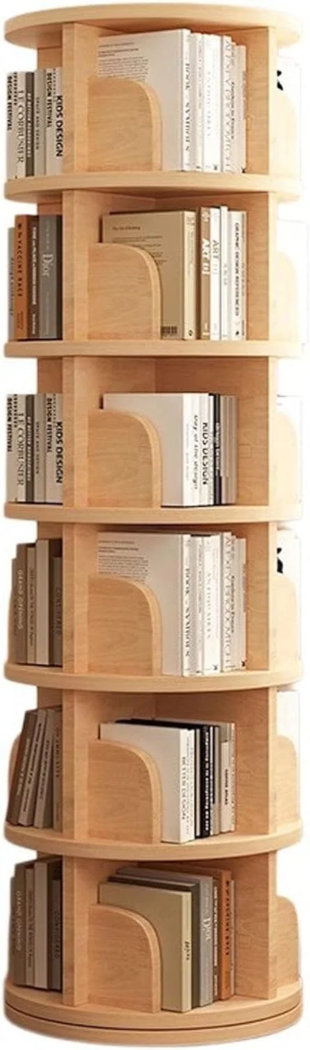 کتابخانه چرخشی 6 طبقه کودک 360 درجه، کتابخانه چرخشی چوبی محکم، قفسه کتاب تصویری متحرک دانشجویی