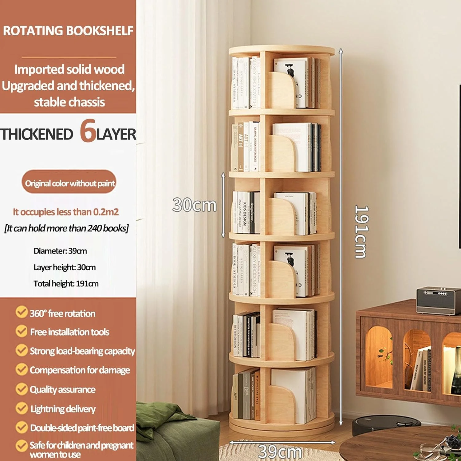 کتابخانه چرخشی 6 طبقه کودک 360 درجه، کتابخانه چرخشی چوبی محکم، قفسه کتاب تصویری متحرک دانشجویی کتابخانه چرخشی 6 طبقه کودک 360 درجه، کتابخانه چرخشی چوبی محکم، قفسه کتاب تصویری متحرک دانشجویی