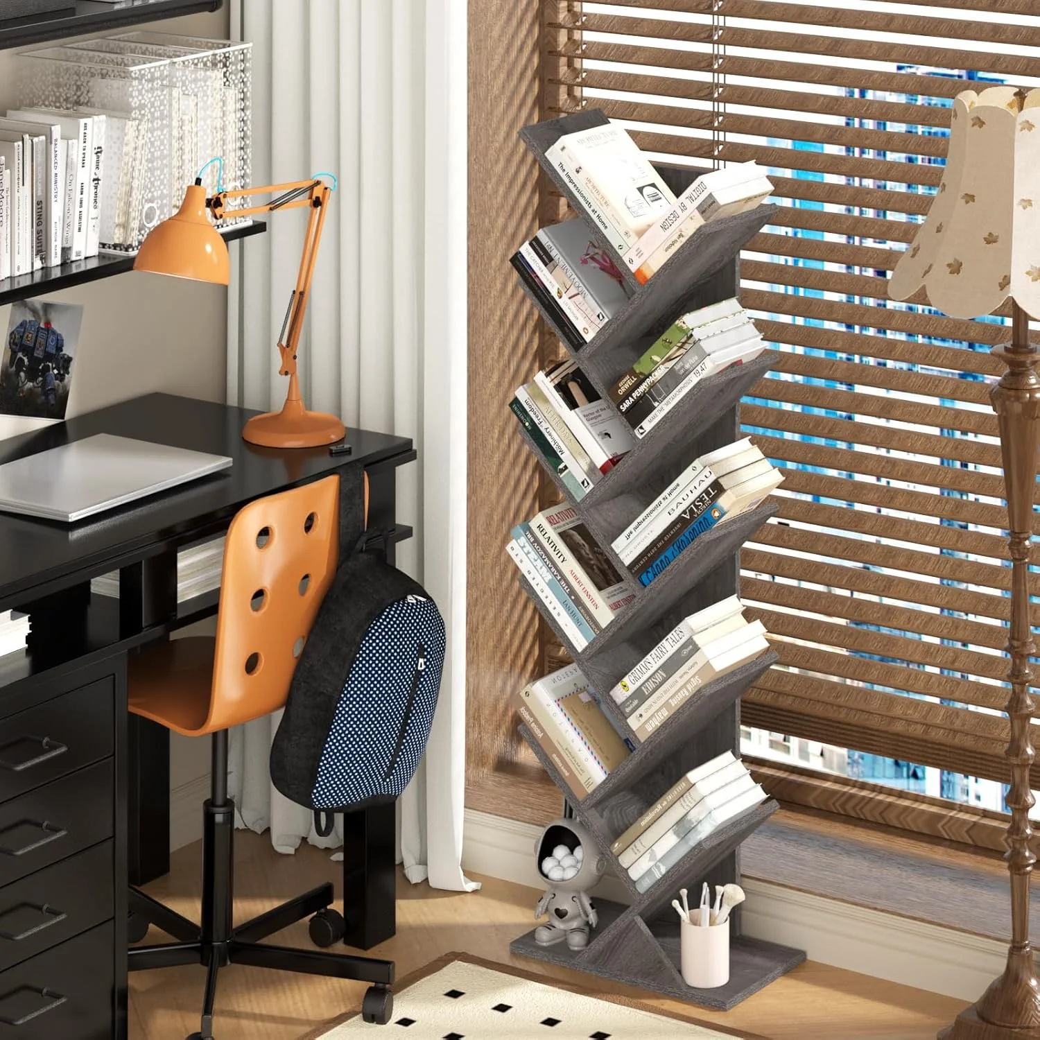 کتابخانه درختی 10 طبقه، قفسه کتاب چوبی ایستاده برای فضای باریک، قفسه های سازمان دهنده برای کتاب/سی دی/مجله، قفسه کتاب با طبقه برای دفتر کار خانگی، اتاق نشیمن - خاکستری روشن کتابخانه درختی 10 طبقه، قفسه کتاب چوبی ایستاده برای فضای باریک، قفسه های سازمان دهنده برای کتاب/سی دی/مجله، قفسه کتاب با طبقه برای دفتر کار خانگی، اتاق نشیمن - خاکستری روشن