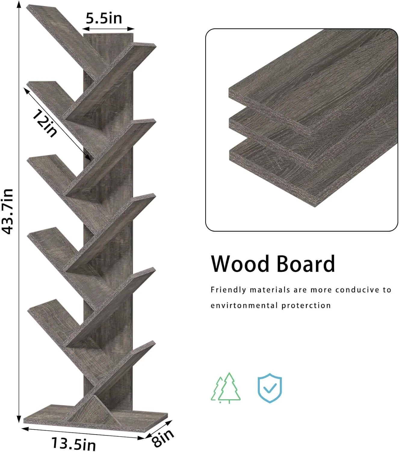 کتابخانه درختی 10 طبقه، قفسه کتاب چوبی ایستاده برای فضای باریک، قفسه های سازمان دهنده برای کتاب/سی دی/مجله، قفسه کتاب با طبقه برای دفتر کار خانگی، اتاق نشیمن - خاکستری روشن کتابخانه درختی 10 طبقه، قفسه کتاب چوبی ایستاده برای فضای باریک، قفسه های سازمان دهنده برای کتاب/سی دی/مجله، قفسه کتاب با طبقه برای دفتر کار خانگی، اتاق نشیمن - خاکستری روشن