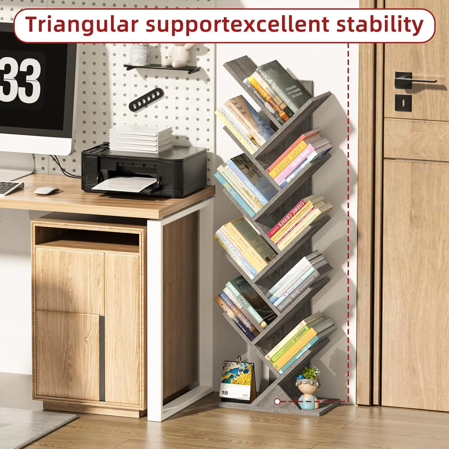 کتابخانه درختی 10 طبقه، قفسه کتاب چوبی ایستاده برای فضای باریک، قفسه های سازمان دهنده برای کتاب/سی دی/مجله، قفسه کتاب با طبقه برای دفتر کار خانگی، اتاق نشیمن - خاکستری روشن کتابخانه درختی 10 طبقه، قفسه کتاب چوبی ایستاده برای فضای باریک، قفسه های سازمان دهنده برای کتاب/سی دی/مجله، قفسه کتاب با طبقه برای دفتر کار خانگی، اتاق نشیمن - خاکستری روشن