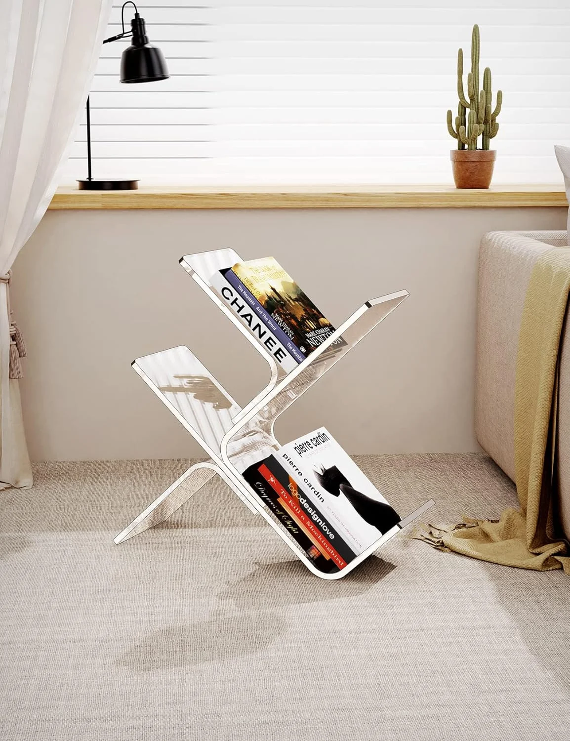 قفسه کتاب آکریلیک بزرگ مدرن شفاف تکیه گاه دیواری قفسه کتاب ایستاده سازمان دهنده درختی قفسه ذخیره سازی تزئینی (3 طبقه، شفاف)