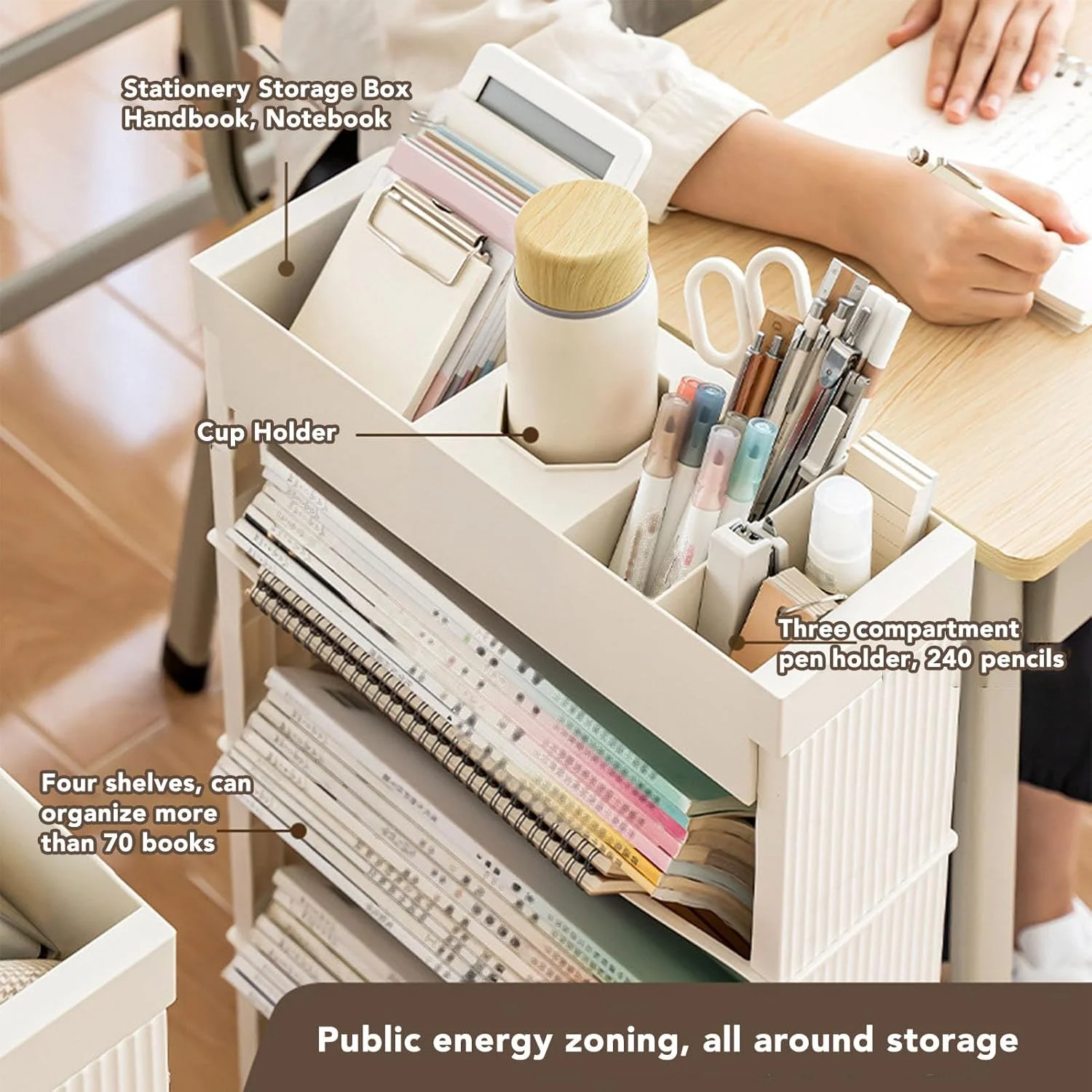 قفسه کتاب متحرک چند منظوره سوراندی با ظرفیت بزرگ، قفسه کتاب منحصر به فرد قابل جابجایی، سازمان دهنده کاغذ اداری چرخ دار با 4 چرخ جهانی برای اتاق خواب، اتاق نشیمن، خانه، مدرسه (بژ)