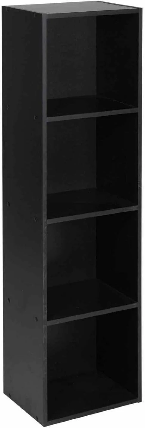قفسه کتاب چوبی چند طبقه URBNLIVING، واحد قفسه بندی و نگهداری (مشکی، 4 طبقه)