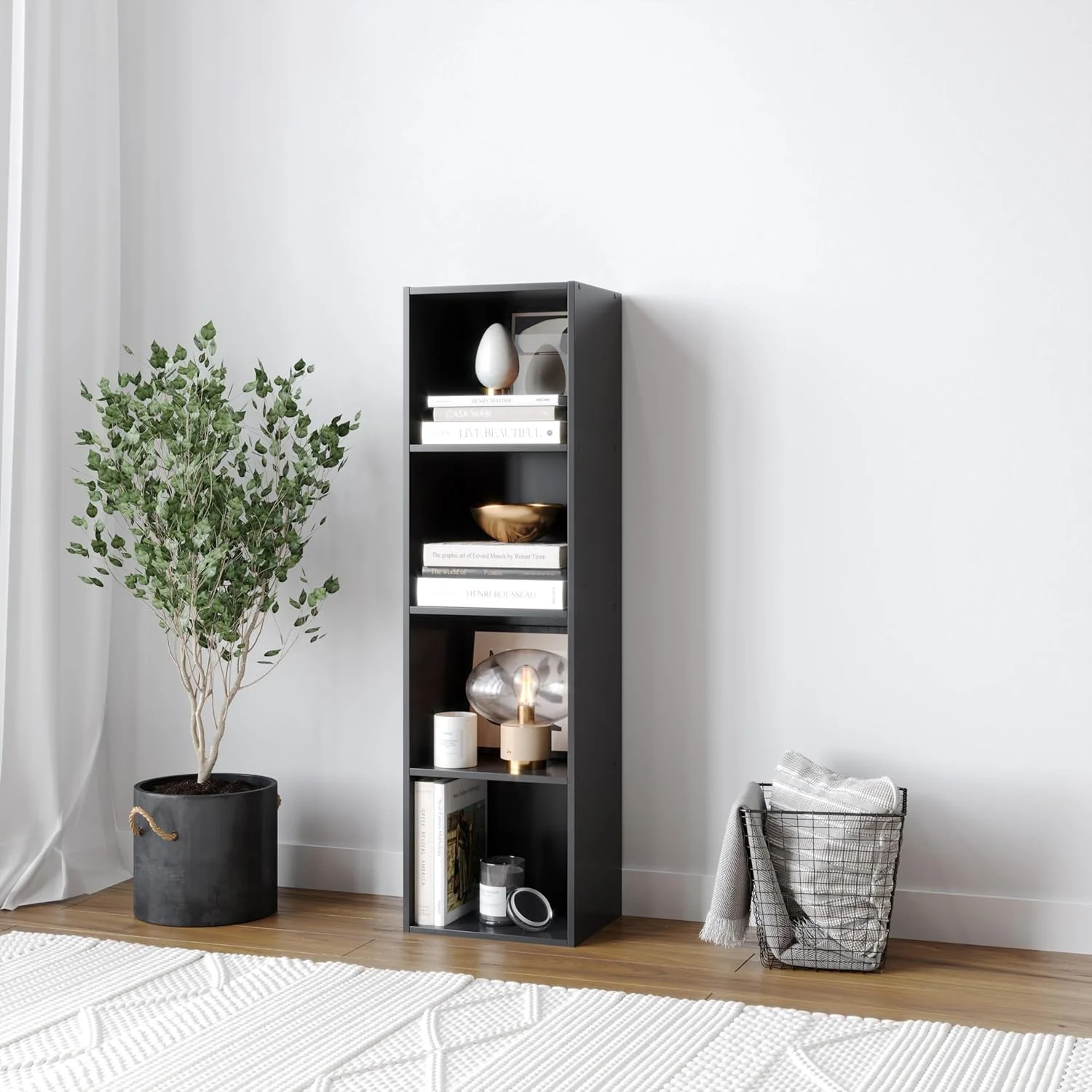 قفسه کتاب چوبی چند طبقه URBNLIVING، واحد قفسه بندی و نگهداری (مشکی، 4 طبقه)