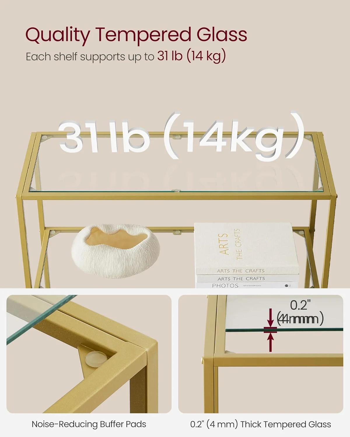 قفسه کتاب VASAGLE، قفسه باریک 6 طبقه برای اتاق خواب، حمام، دفتر کار خانگی، شیشه سکوریت، قاب فولادی، طلایی متالیک ULGT503A01 قفسه کتاب VASAGLE، قفسه باریک 6 طبقه برای اتاق خواب، حمام، دفتر کار خانگی، شیشه سکوریت، قاب فولادی، طلایی متالیک ULGT503A01