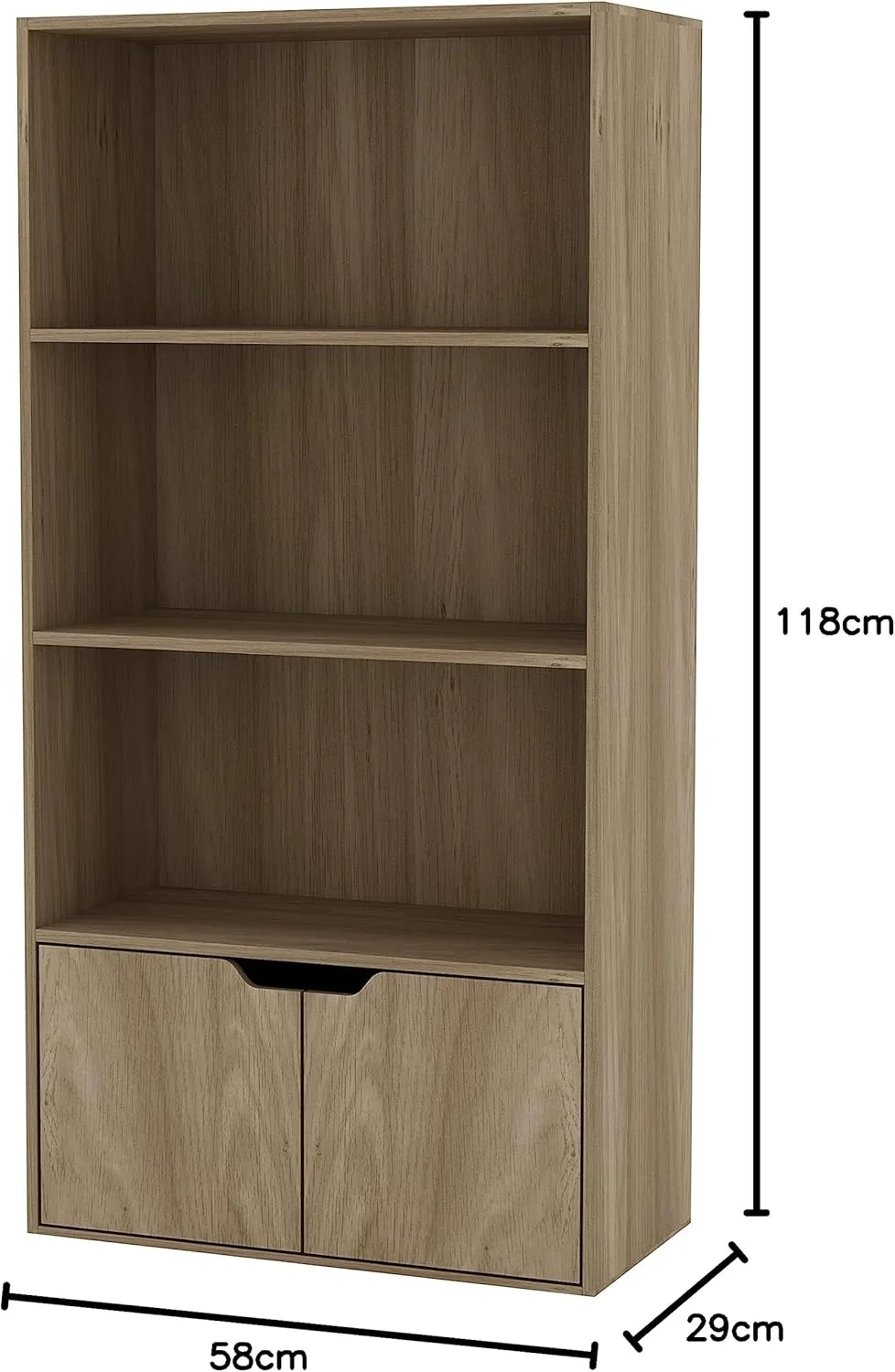 قفسه کتاب چوبی پهن ۴ طبقه URBNLIVING با ۲ درب، قفسه نمایشگر و واحد کابینت (بلوطی با درب های بلوطی) قفسه کتاب چوبی پهن ۴ طبقه URBNLIVING با ۲ درب، قفسه نمایشگر و واحد کابینت (بلوطی با درب های بلوطی)