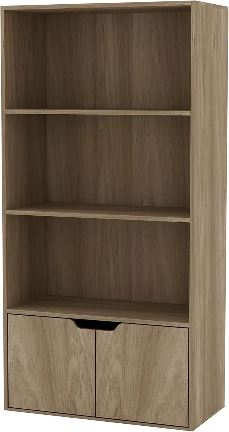 قفسه کتاب چوبی پهن ۴ طبقه URBNLIVING با ۲ درب، قفسه نمایشگر و واحد کابینت (بلوطی با درب های بلوطی) قفسه کتاب چوبی پهن ۴ طبقه URBNLIVING با ۲ درب، قفسه نمایشگر و واحد کابینت (بلوطی با درب های بلوطی)