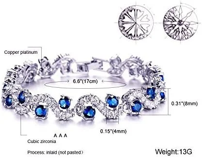 دستبند شیک نقره ای با کریستال آبی سلطنتی درخشان، هدیه ای برای دختران و زنان (9576b)، سایز آزاد دستبند شیک نقره ای با کریستال آبی سلطنتی درخشان، هدیه ای برای دختران و زنان (9576b)، سایز آزاد