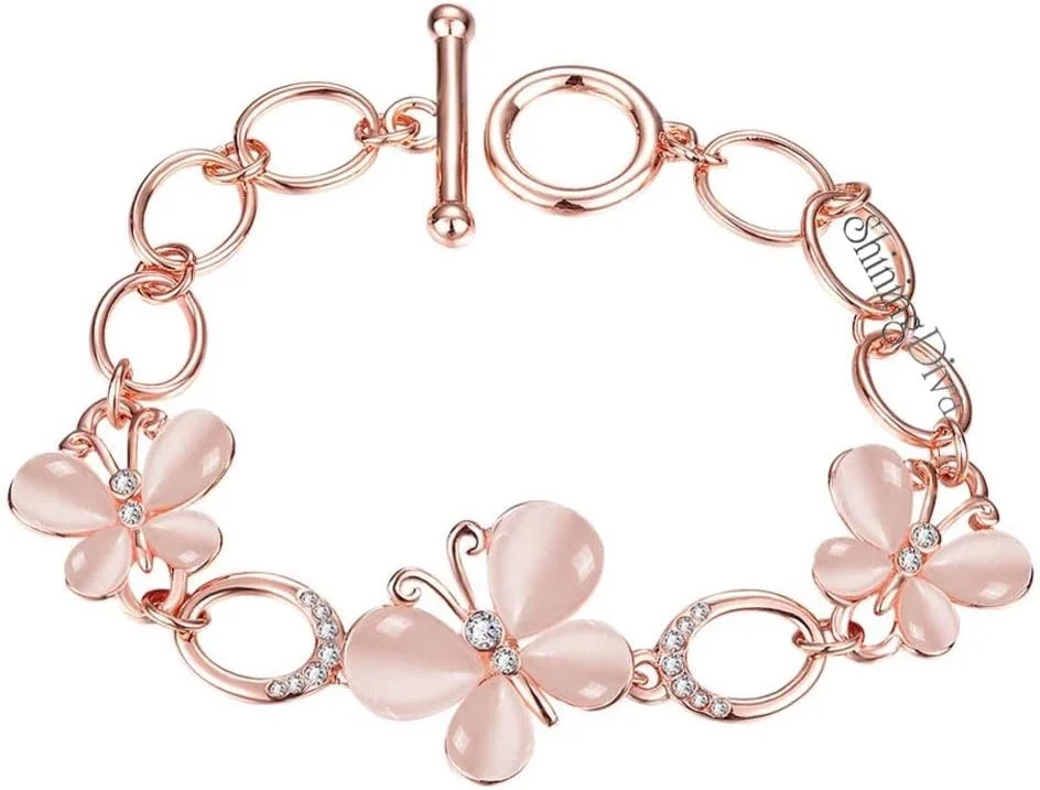 ست گوشواره و دستبند شیک و جدید زنانه و دخترانه با روکش طلای رزگلد 18 عیار