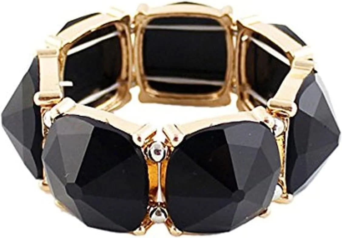 دستبند النگویی نگین مشکی براق و شیک زنانه و دخترانه (4814b)