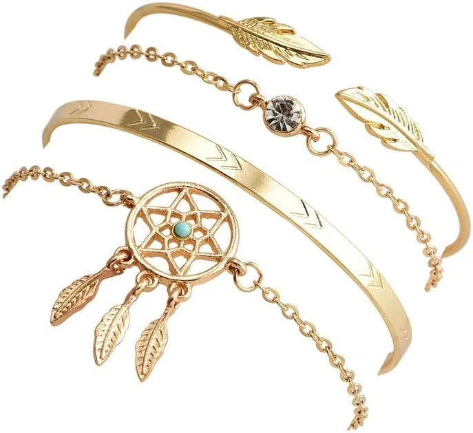 ست 4 عددی دستبند النگویی چند لایه کریستالی شیک زنانه از شاینینگ دیوا (طلایی) (rrsd10711b)، سایز آزاد