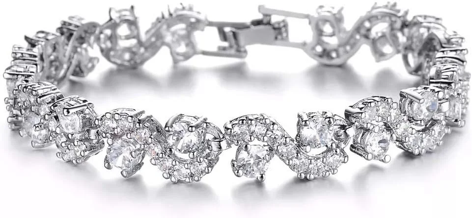 دستبند شیک نگین‌دار زنانه Shining Diva با روکش نقره و زیرکونیا کوبیک مدل (10950b) - سایز آزاد