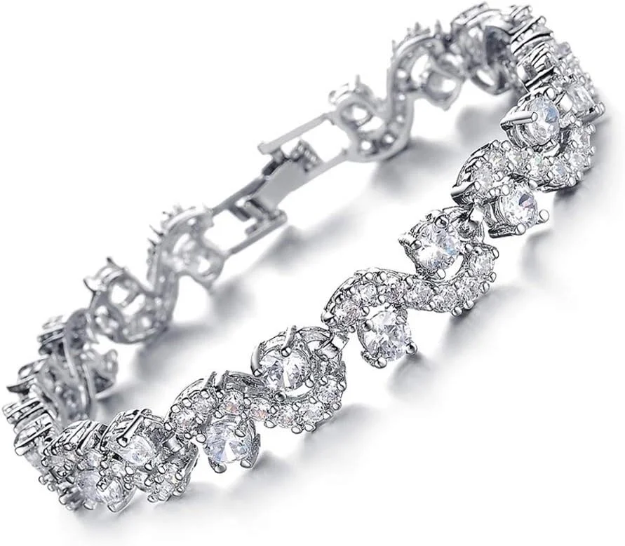 دستبند شیک نگین‌دار زنانه Shining Diva با روکش نقره و زیرکونیا کوبیک مدل (10950b) - سایز آزاد