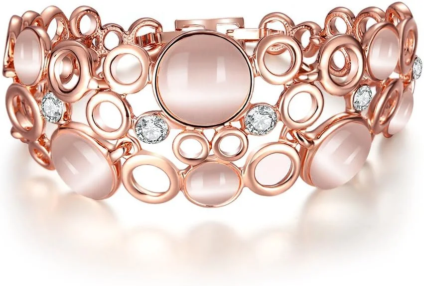 جواهرات شیک زنانه نگین درخشان دیوا، طلای رز 18 عیار، کلاسیک و نگین اُپال