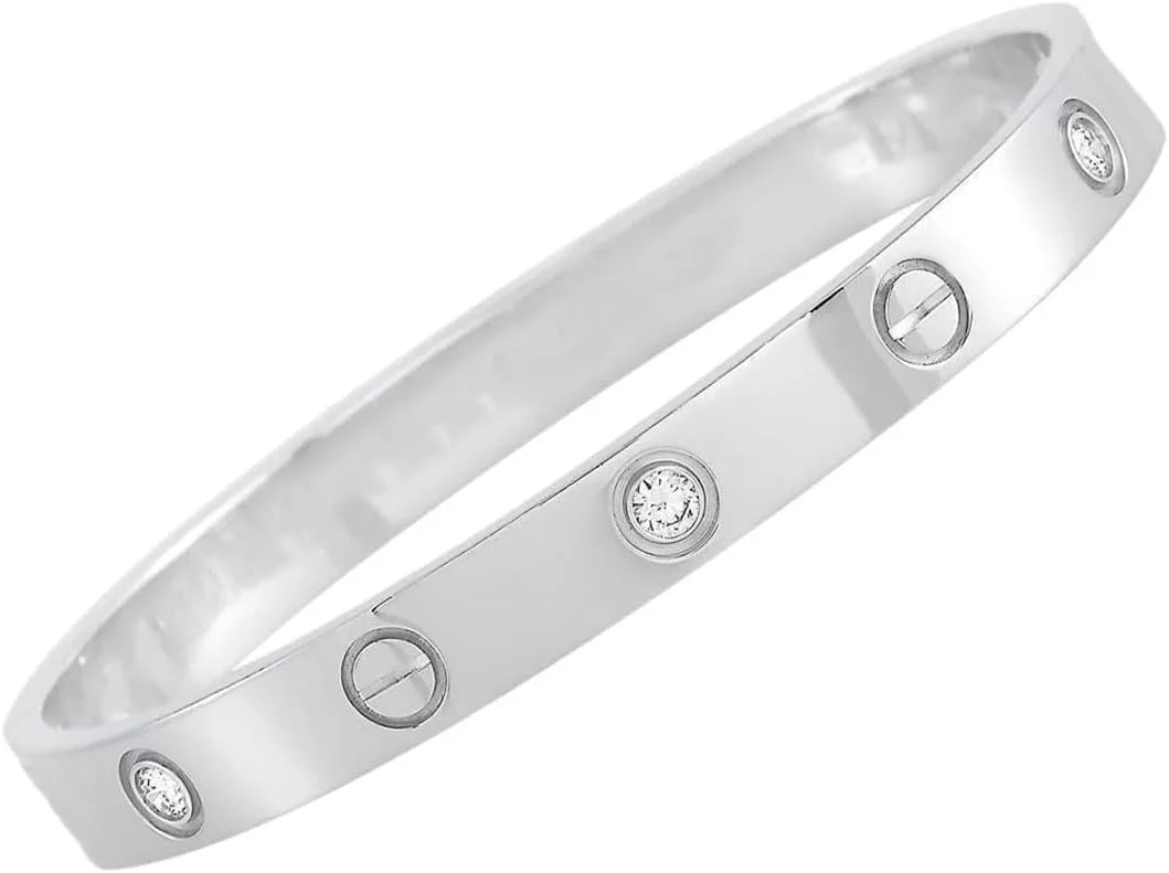 دستبند استیل شیک و جدید نگین دار زنانه و دخترانه (نقره ای)