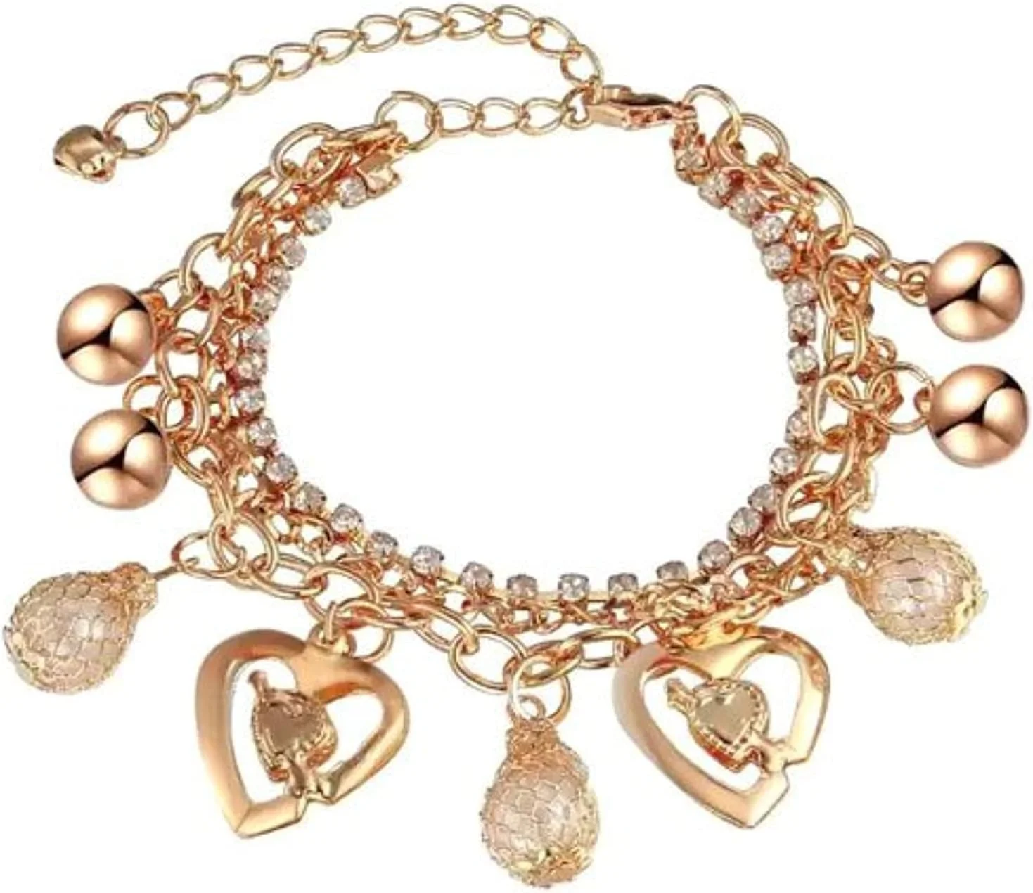 دستبند النگویی نگین دار زنانه با روکش طلایی - طلایی