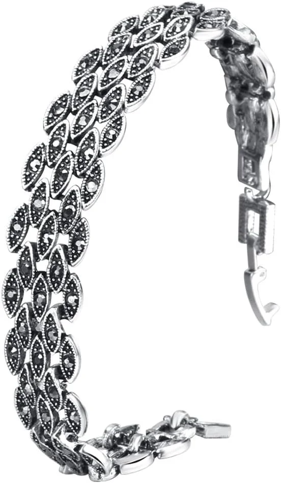 دستبند نقره ای اکسید شده شیک زنانه و دخترانه