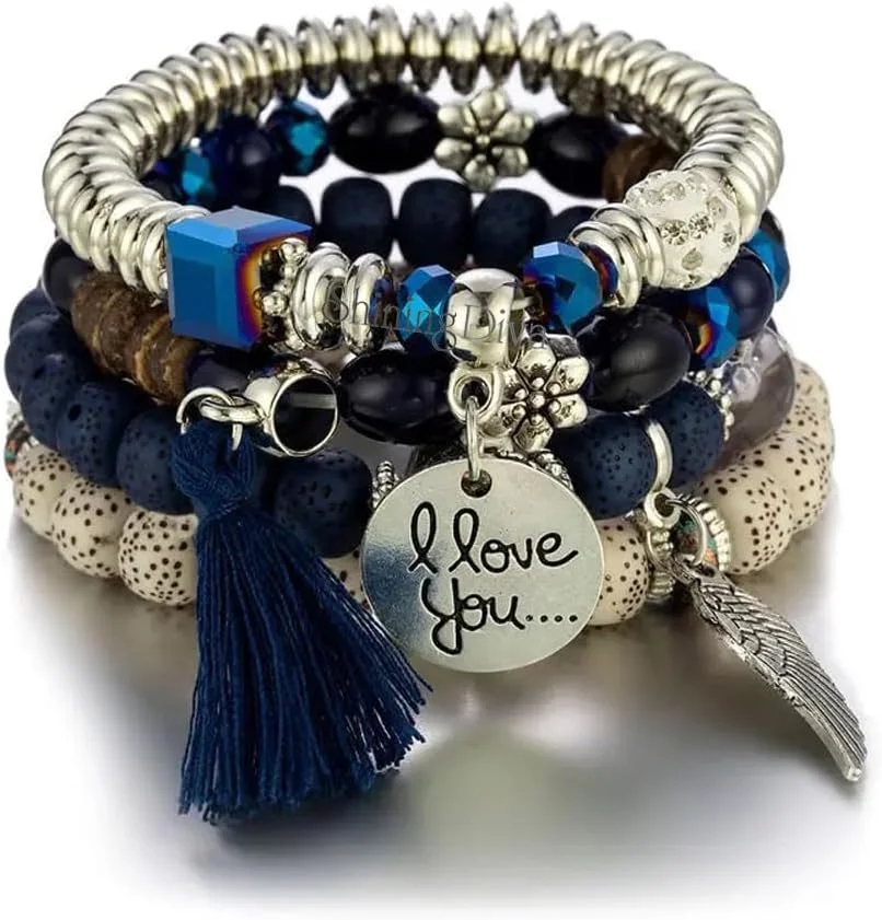 دستبند چند لایه بودی شیک و جدید زنانه و دخترانه شاینینگ دیوا (rrsd15431b) (آبی)