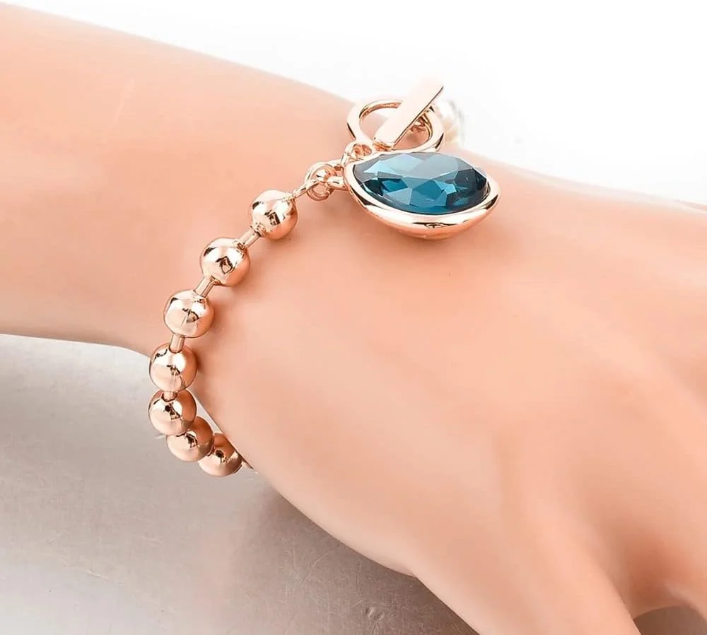 دستبند شیک و جذاب زنانه با رزگلد، مروارید و کریستال