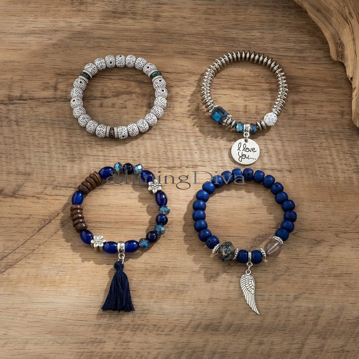 دستبند چند لایه بودی شیک و جدید زنانه و دخترانه شاینینگ دیوا (rrsd15431b) (آبی)