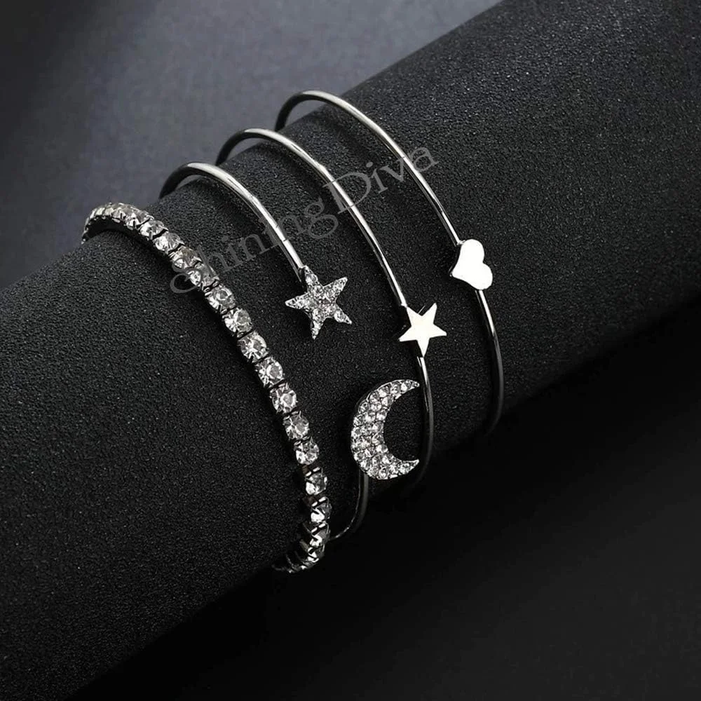 دستبند النگویی چند لایه نگین دار براق و شیک زنانه با روکش نقره و زیرکونیا کوبیک (نقره ای، rrsd9914b) دستبند النگویی چند لایه نگین دار براق و شیک زنانه با روکش نقره و زیرکونیا کوبیک (نقره ای، rrsd9914b)