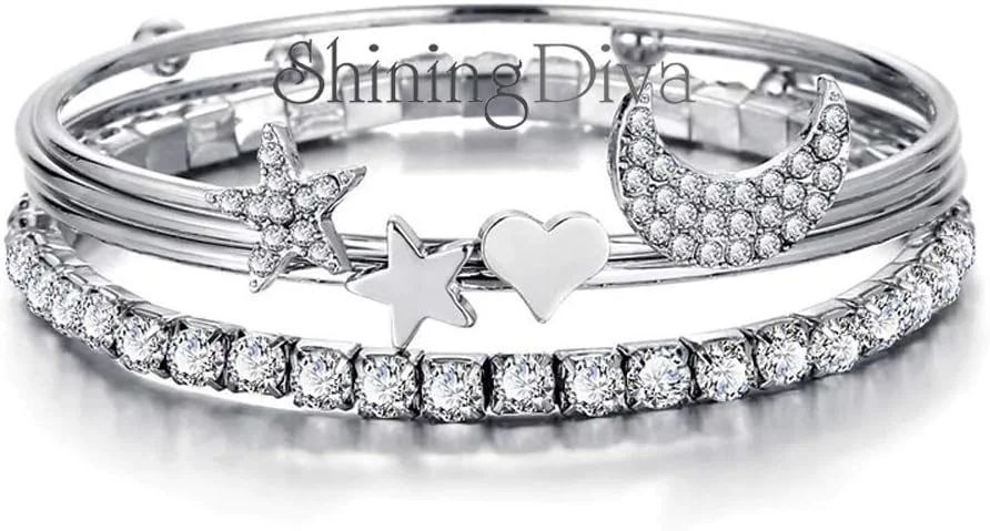 دستبند النگویی چند لایه نگین دار براق و شیک زنانه با روکش نقره و زیرکونیا کوبیک (نقره ای، rrsd9914b) دستبند النگویی چند لایه نگین دار براق و شیک زنانه با روکش نقره و زیرکونیا کوبیک (نقره ای، rrsd9914b)