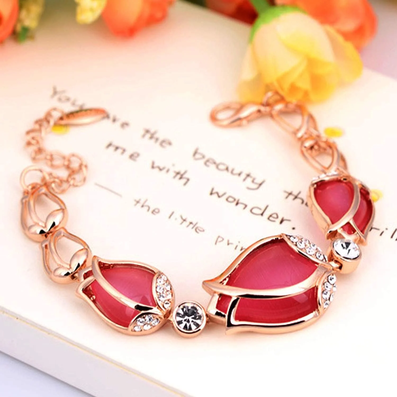 دستبند شیک و جدید زنانه و دخترانه با کریستال اتریشی رزگلد