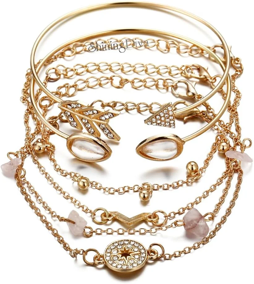 دستبند النگویی چند لایه طلایی شیک و جدید زنانه و دخترانه دستبند النگویی چند لایه طلایی شیک و جدید زنانه و دخترانه