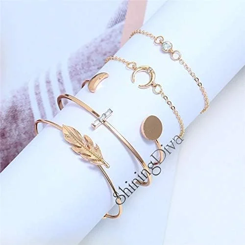 دستبند النگویی چند لایه نگین دار براق زنانه با روکش طلایی (rrsd10673b, طلایی)، ست 5 عددی