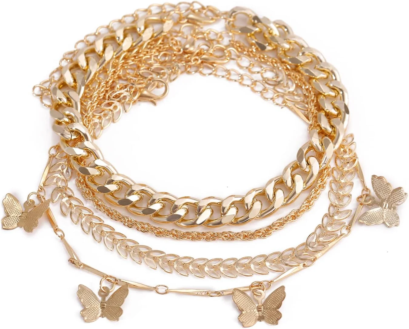 دستبند النگویی چند لایه طلایی شیک و جدید زنانه و دخترانه (rr14664b) ست 4 عددی