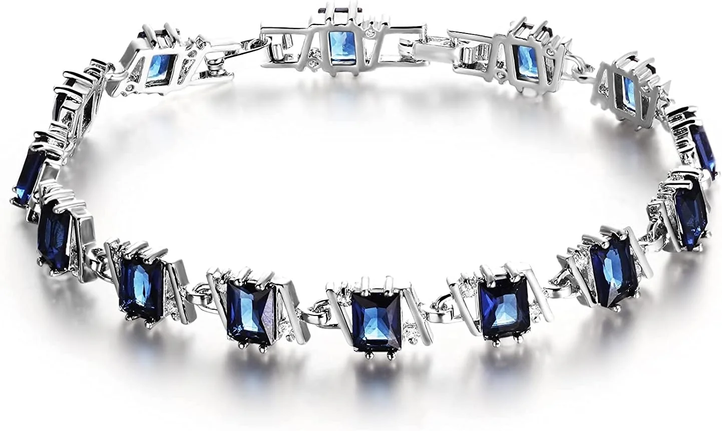 دستبند کریستالی اتریشی شیک و جدید زنانه و دخترانه با روکش پلاتین درخشان (11956b)، آبی، سایز آزاد