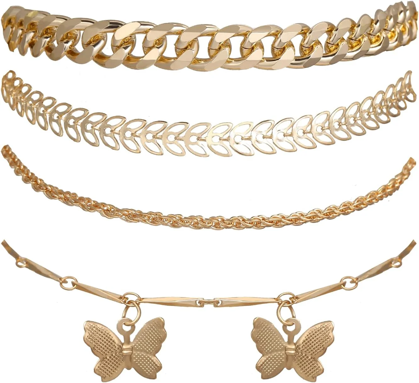 دستبند النگویی چند لایه طلایی شیک و جدید زنانه و دخترانه (rr14664b) ست 4 عددی