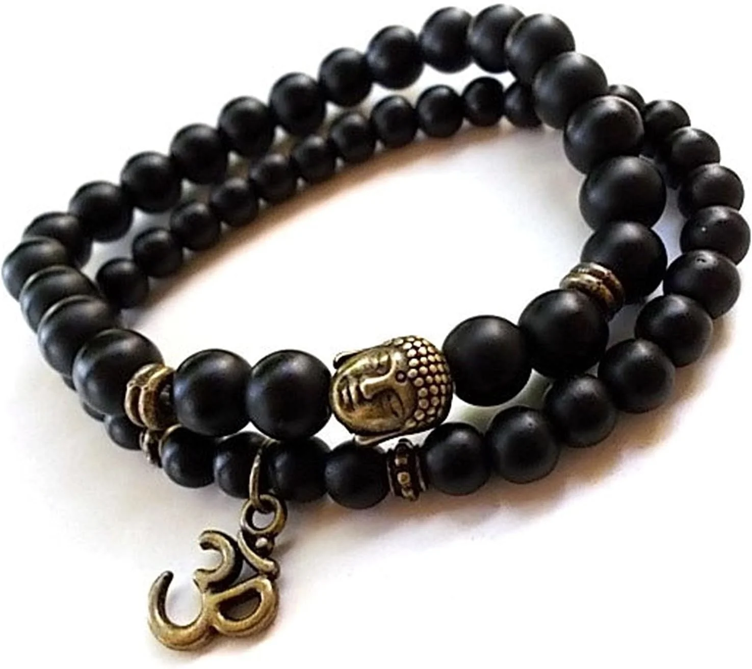ست دستبند شیک مردانه و زنانه شامل 2 عدد دستبند مهره ای یوگا و مدیتیشن با آویز ام و بودا (مشکی) (9377b)