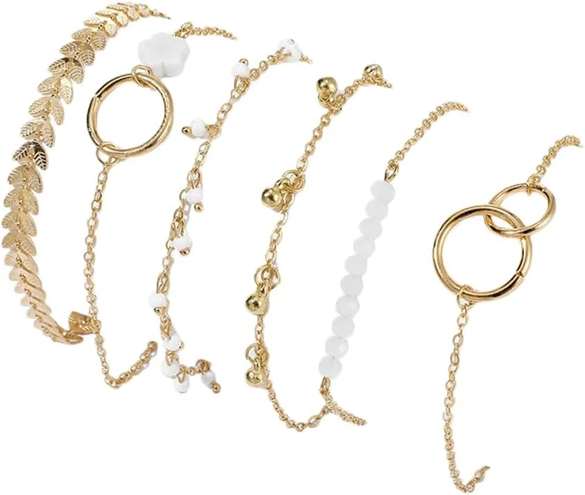 دستبند النگویی چند لایه طلایی شیک و جدید زنانه و دخترانه شاینینگ دیوا (15752b) ست 6 عددی