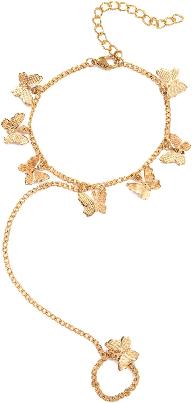 دستبند انگشتری شیک طلایی زنانه و دخترانه