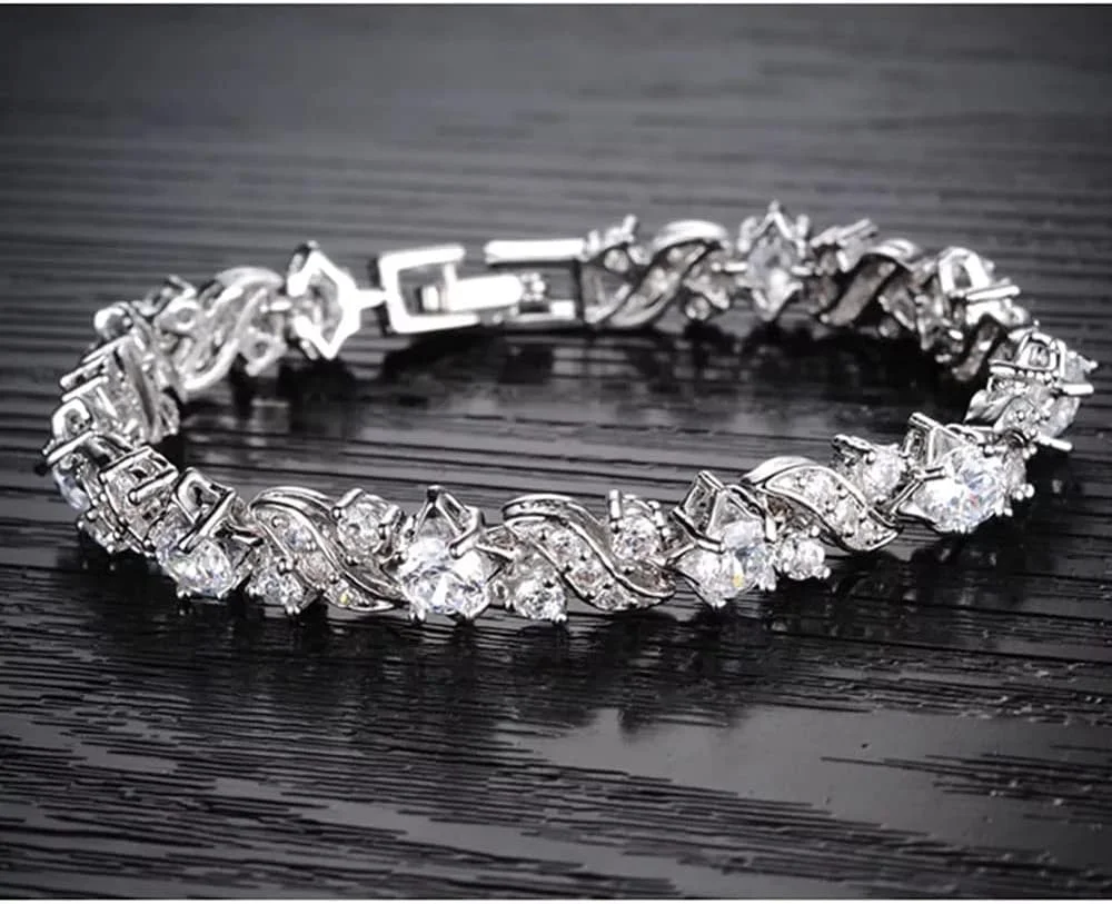 دستبند کریستالی اتریشی شیک و جدید زنانه و دخترانه شاینینگ دیوا (11961b)، نقره ای، سایز آزاد
