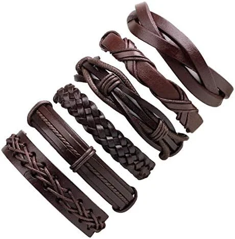 دستبند چرمی چند لایه قهوه ای براق و شیک مردانه و پسرانه