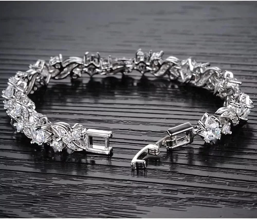 دستبند کریستالی اتریشی شیک و جدید زنانه و دخترانه شاینینگ دیوا (11961b)، نقره ای، سایز آزاد